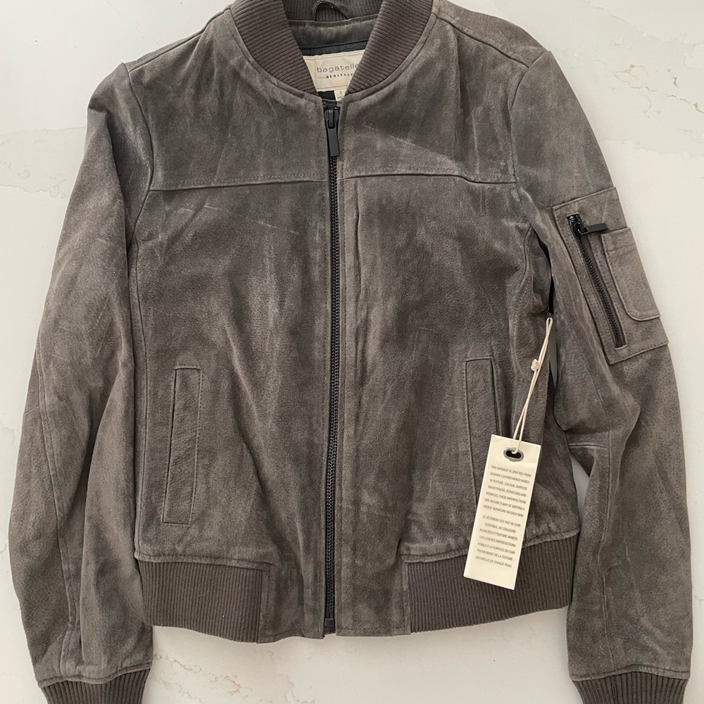 NWT Bagatelle gray leather suede bomber jacket - Picture 9 of 12